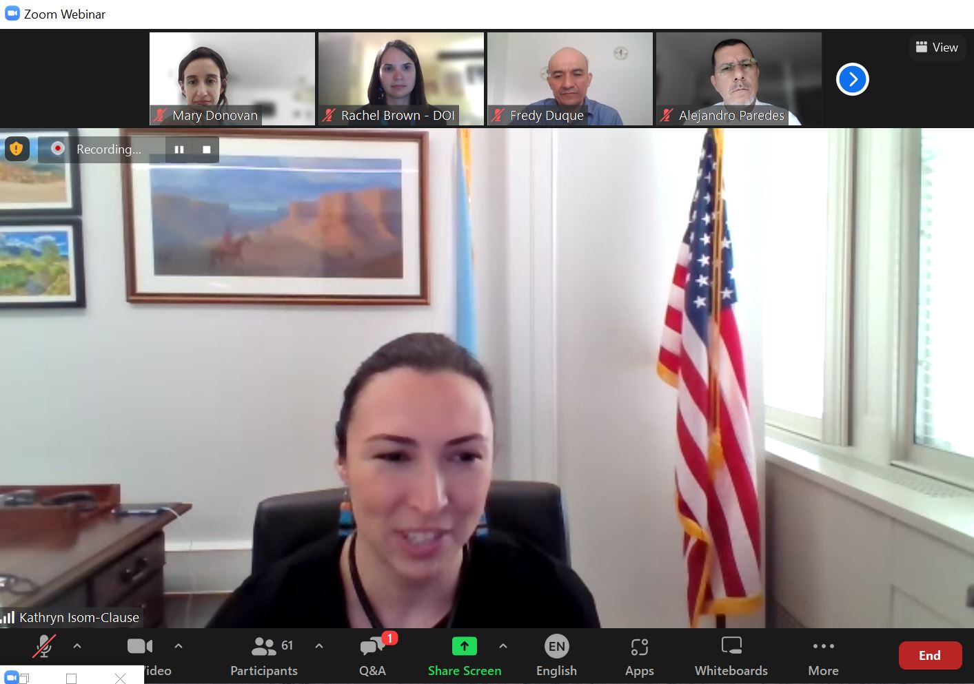 Woman speaking in virtual meeting