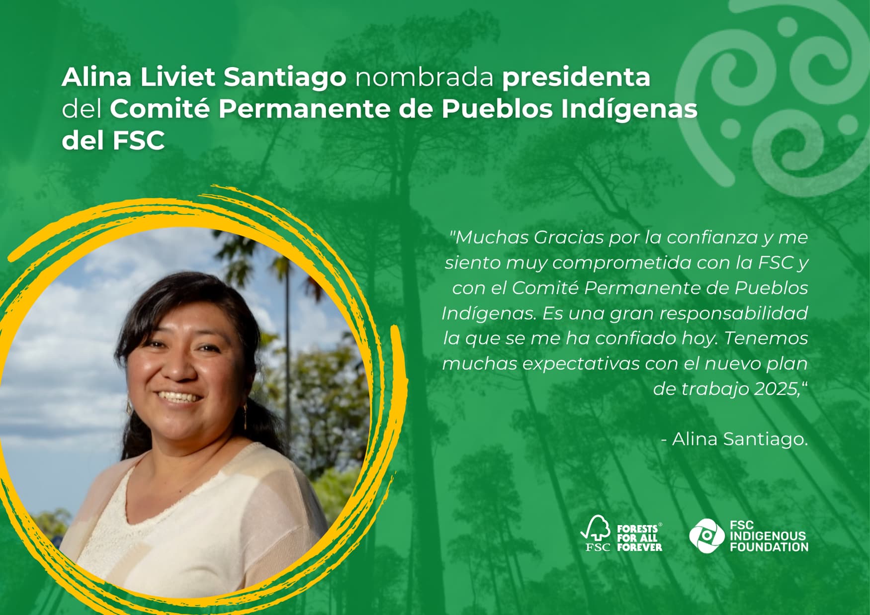 Alina Liviet Santiago presidente del Comite Permanente de Pueblos Indígenas del FSC